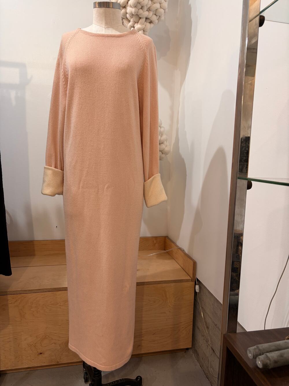 Vintage Nancy Heller Silk Cashmere Sweater Dress Blush Contrast Cuffs Size 2